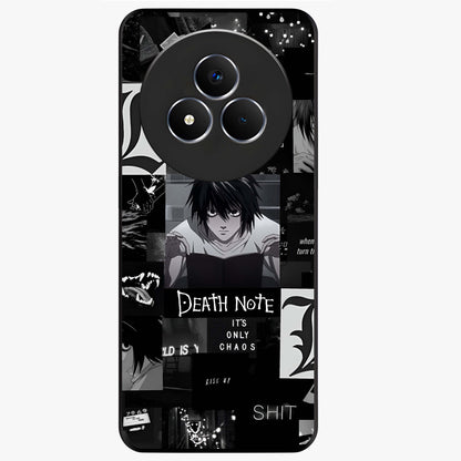 Midnight Chaos Mind Glass Case showing flat back view with abstract dark themed artwork and glossy glass finish.