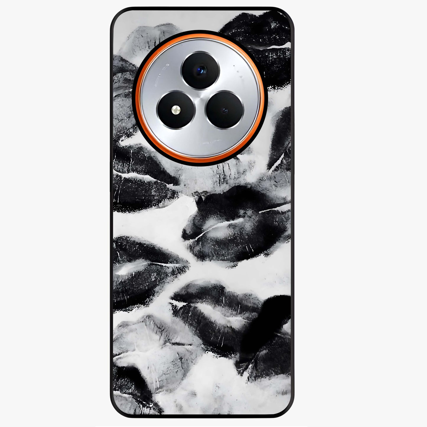 Midnight Kiss Marks Glass Case showing flat back view with lipstick kiss mark artwork and glossy glass finish.