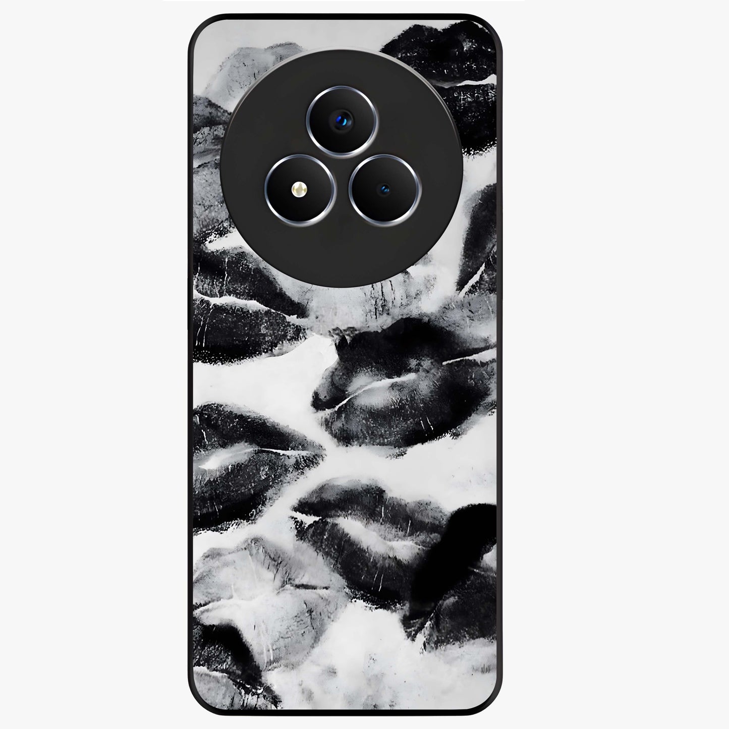 Midnight Kiss Marks Glass Case showing flat back view with lipstick kiss mark artwork and glossy glass finish.
