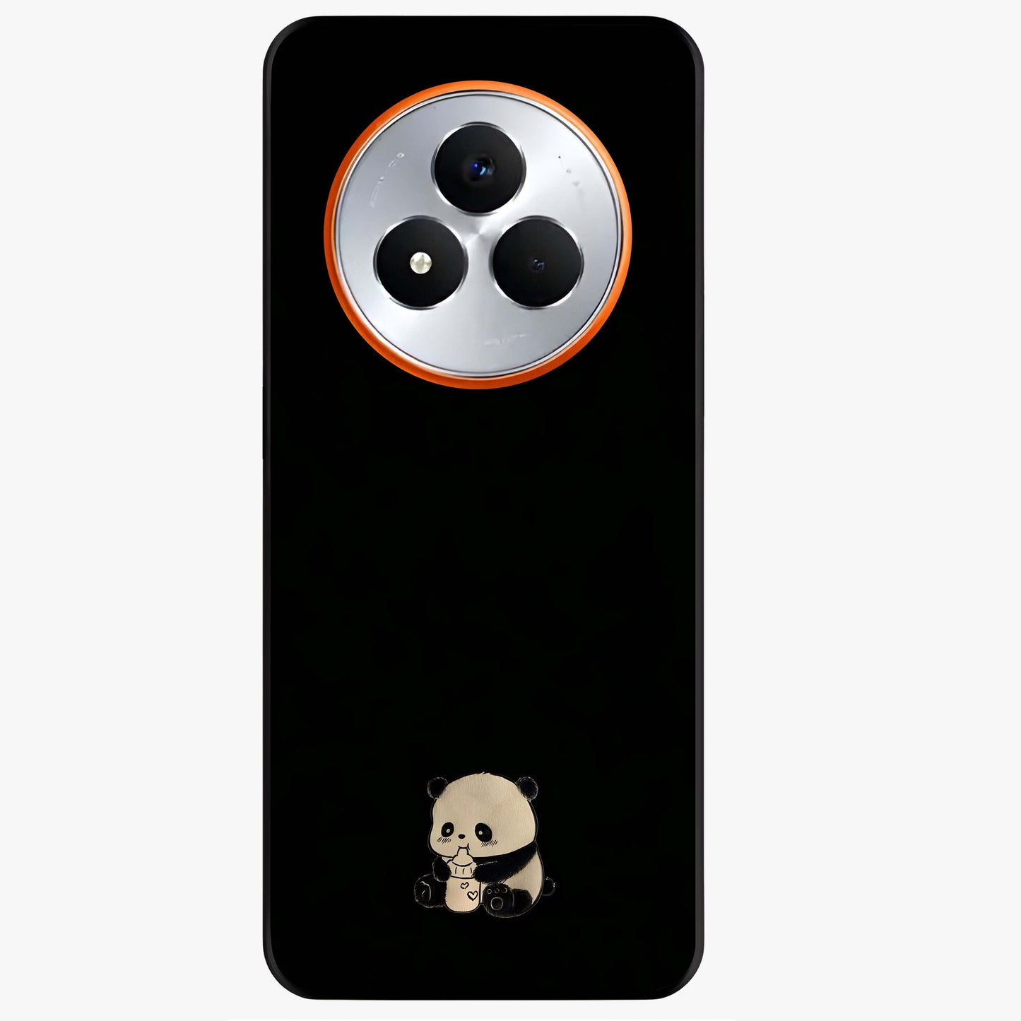 Midnight Panda Love Glass Case showing flat back view with cute panda themed artwork and glossy glass finish.