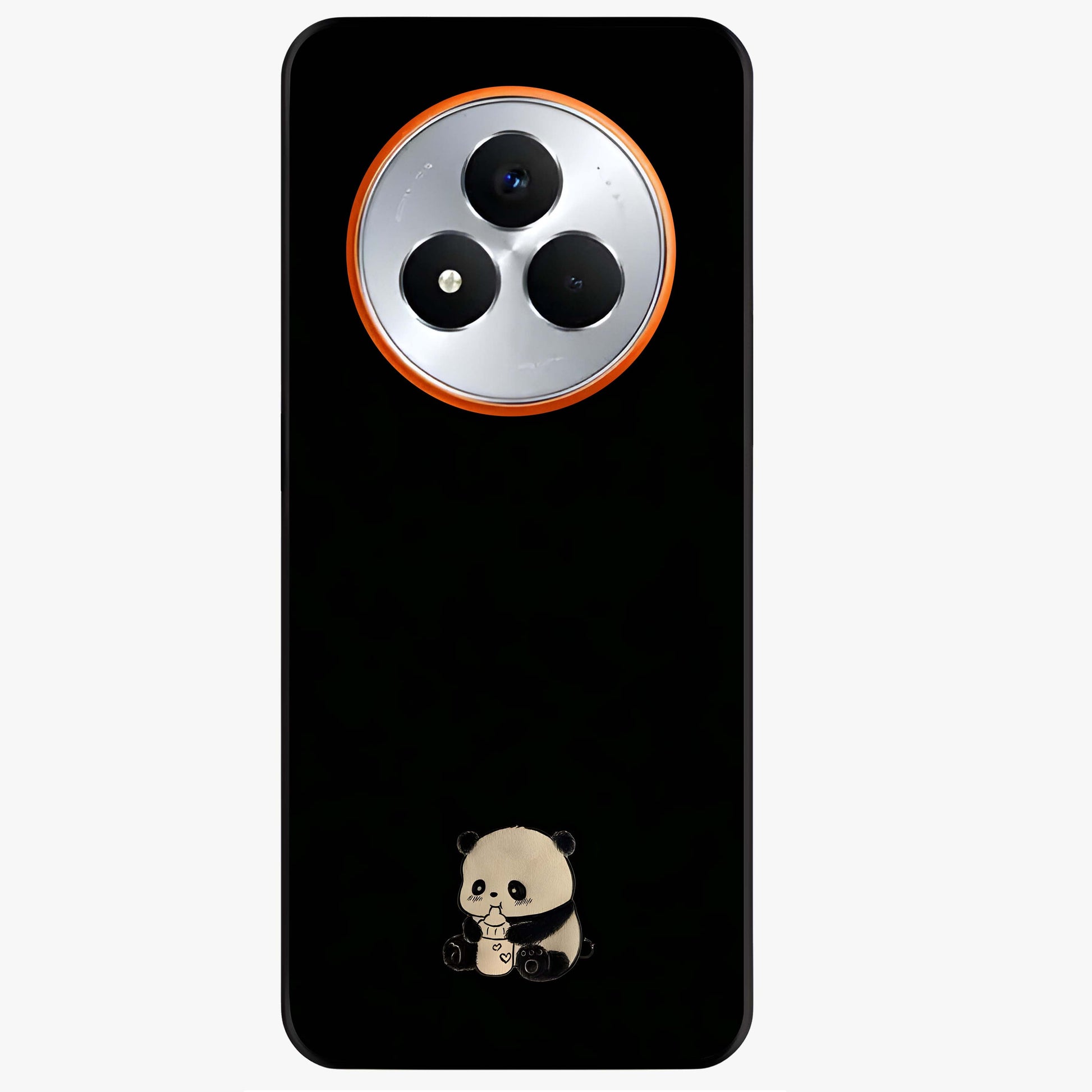 Midnight Panda Love Glass Case showing flat back view with cute panda themed artwork and glossy glass finish.