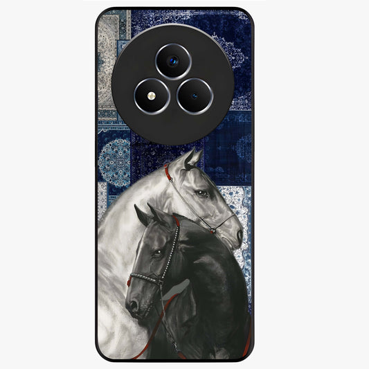 Midnight Stallion Blues Glass Case showing flat back view with majestic horse artwork and glossy glass finish.