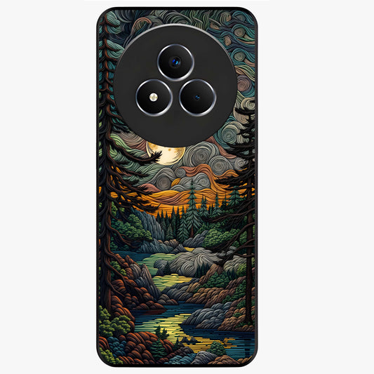 Moonlight Forest Dream Glass Case showing flat back view with mystical forest moonlight artwork and glossy glass finish.