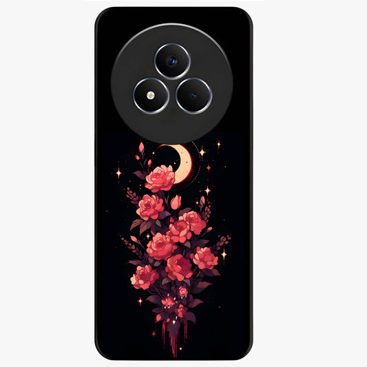 Moonlit Floral Elegance Glass Case showing flat back view with elegant floral artwork under moonlit tones and glossy glass finish.