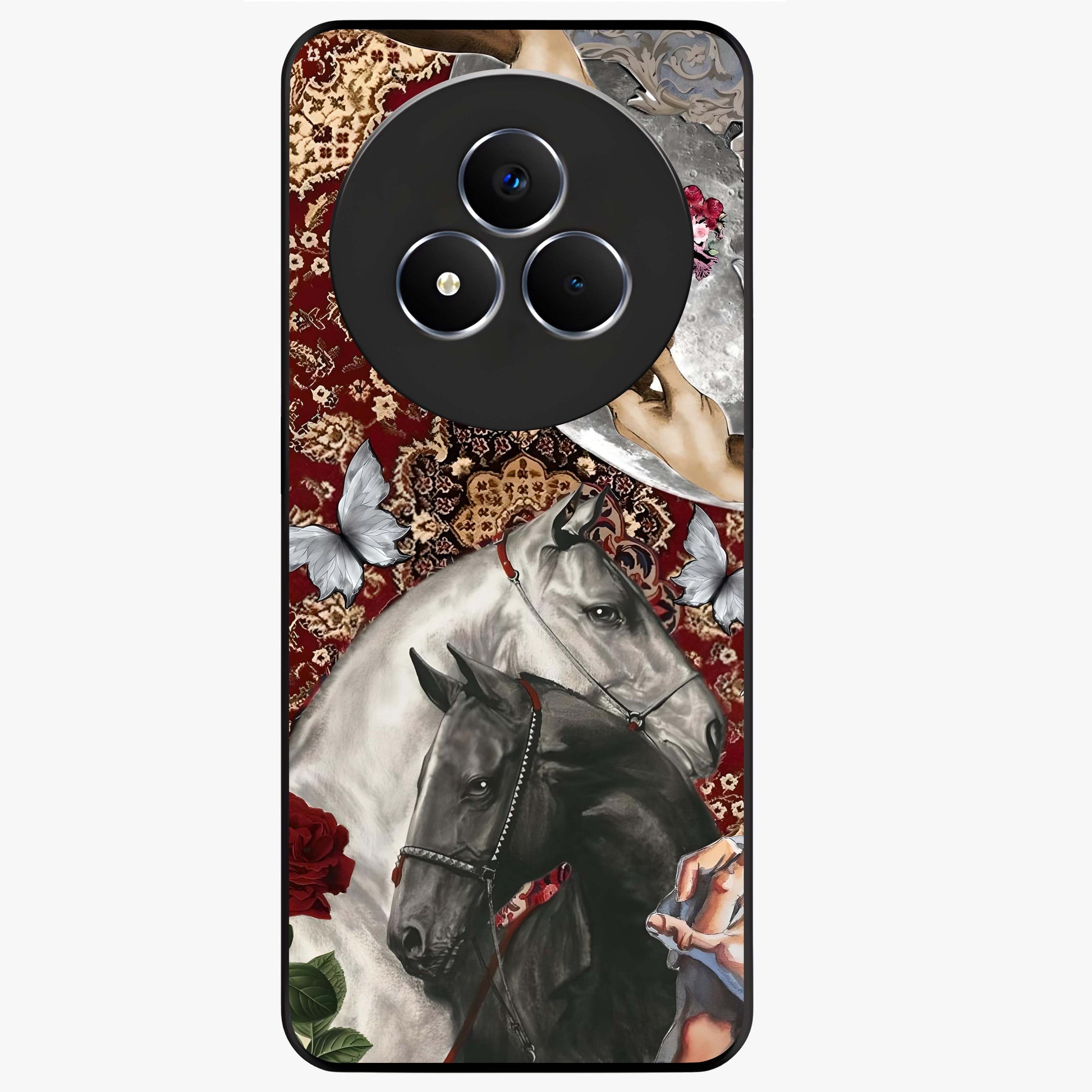 Moonlit Royal Stallion Glass Case showing flat back view with majestic horse under moonlight artwork and glossy glass finish.
