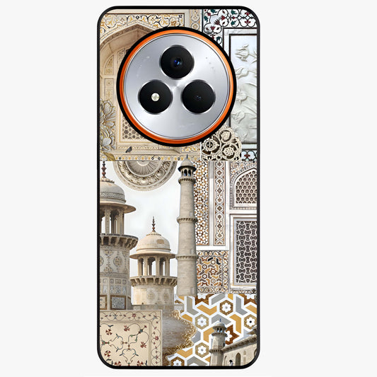 Mughal Marble Legacy Glass Case showing flat back view with intricate Mughal inspired marble pattern and glossy glass finish.