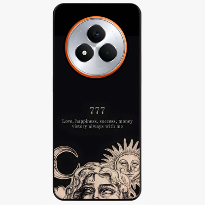 Mystic Victory Aura Glass Case showing flat back view with victory symbol artwork and glossy glass finish.