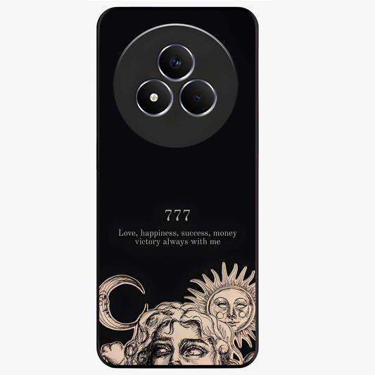 Mystic Victory Aura Glass Case showing flat back view with victory symbol artwork and glossy glass finish.
