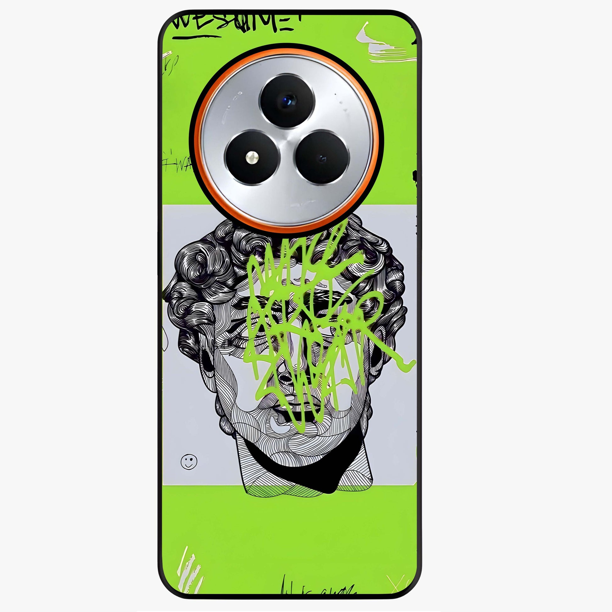 Neo Graffiti Rebellion Glass Case showing flat back view with vibrant graffiti artwork and glossy glass finish.