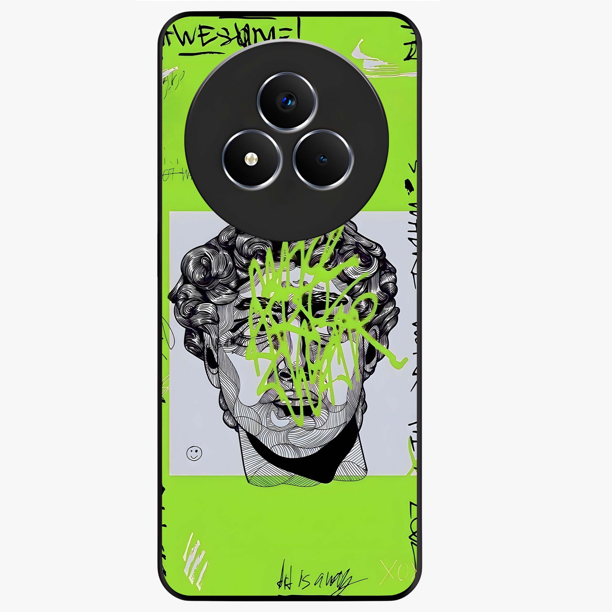 Neo Graffiti Rebellion Glass Case showing flat back view with vibrant graffiti artwork and glossy glass finish.