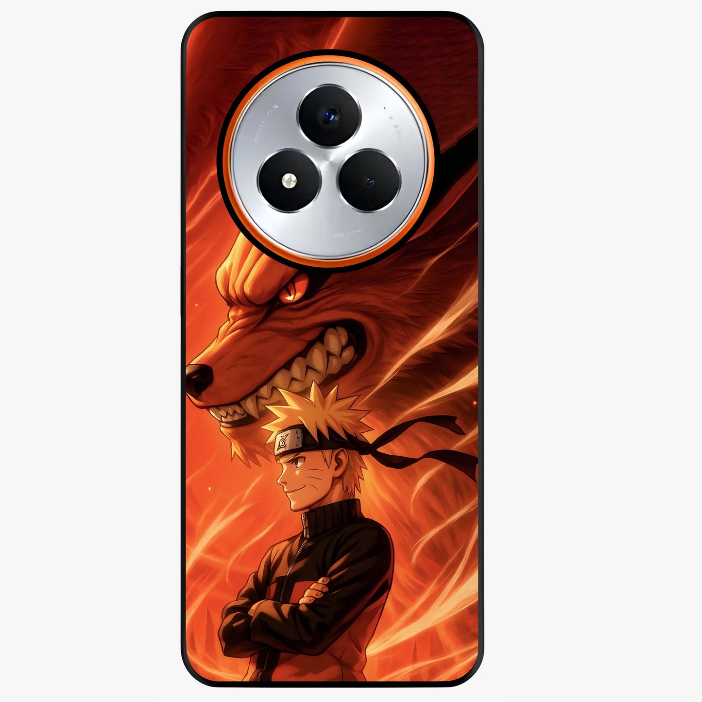 Nine Tails Legacy Glass Case showing flat back view with powerful nine-tailed fox inspired artwork and glossy glass finish.
