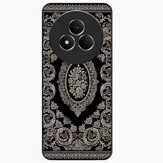 Noir Bloom Elegance Glass Case showing flat back view with elegant dark floral artwork and glossy glass finish.