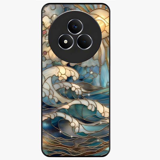 Oceanic Stained Printed Glass Case showing flat back view with ocean inspired stained pattern artwork and glossy glass finish.