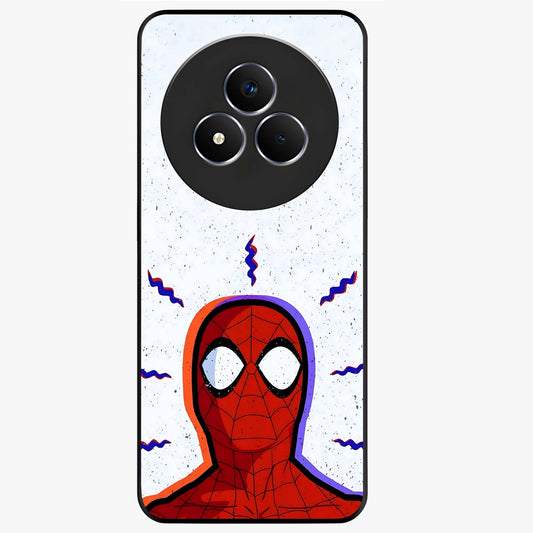 Omg Spiderman Glass Case showing flat back view with bold superhero inspired artwork and glossy glass finish.