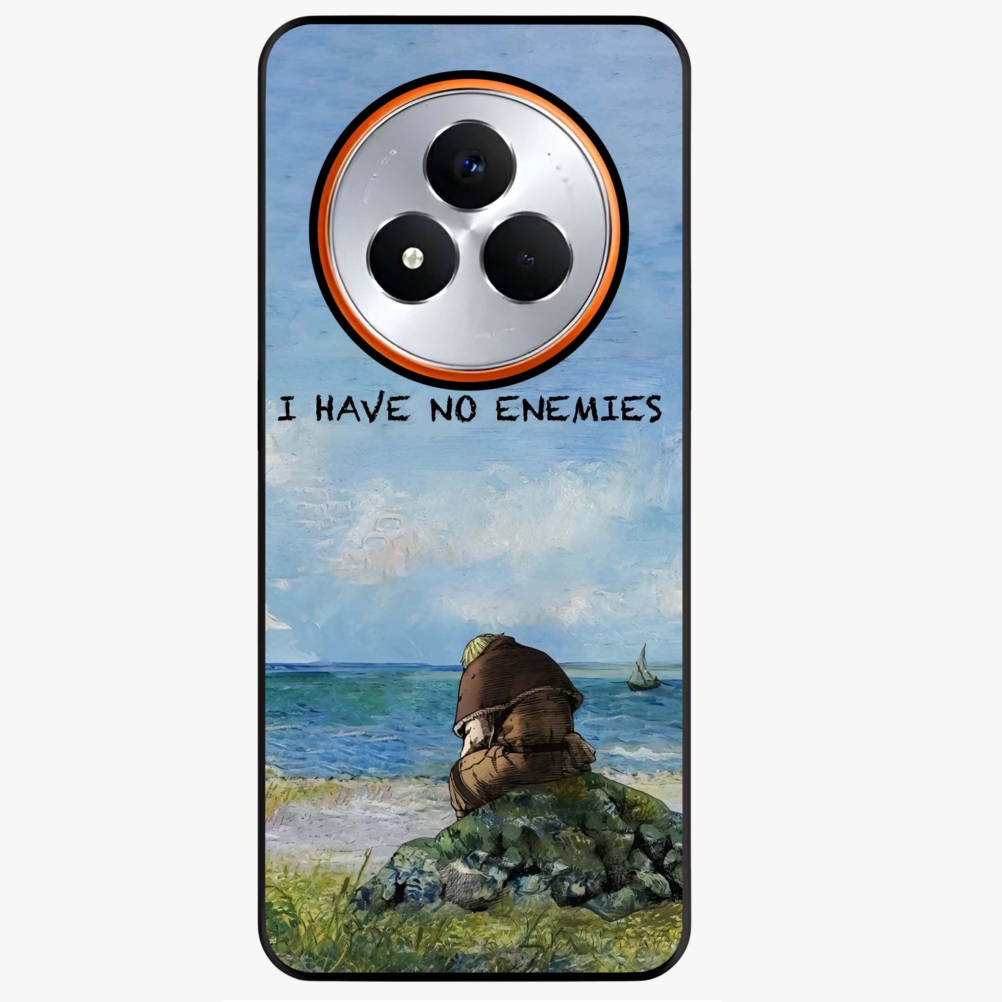 Peace Beyond War Glass Case showing flat back view with symbolic peace themed artwork and glossy glass finish.