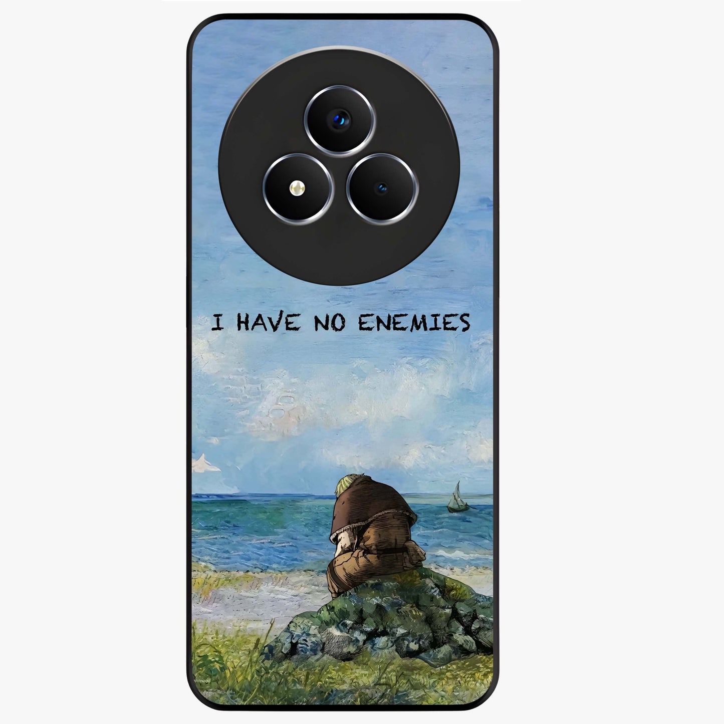 Peace Beyond War Glass Case showing flat back view with symbolic peace themed artwork and glossy glass finish.