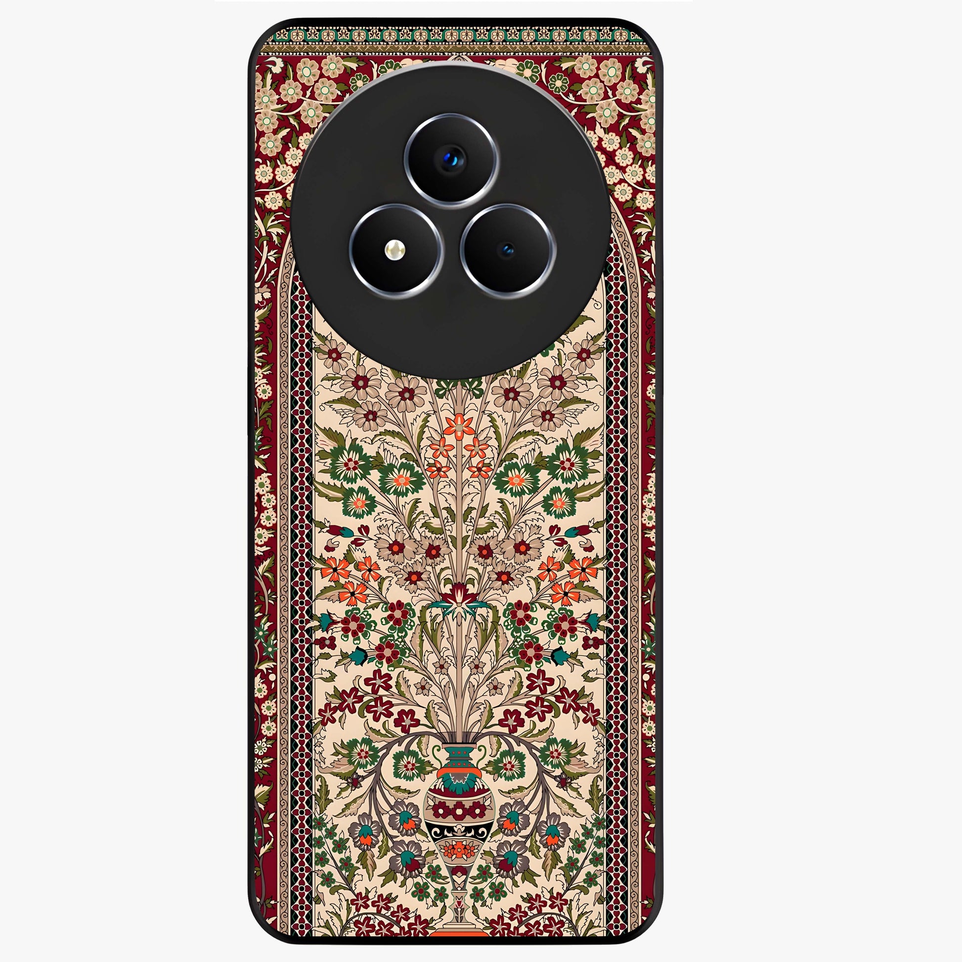 Persian Inspired Glass Case showing flat back view with ornate Persian style pattern artwork and glossy glass finish.