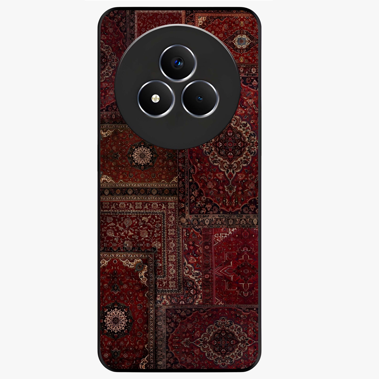 Persian Velvet Tale Glass Case showing flat back view with luxurious Persian velvet pattern artwork and glossy glass finish.