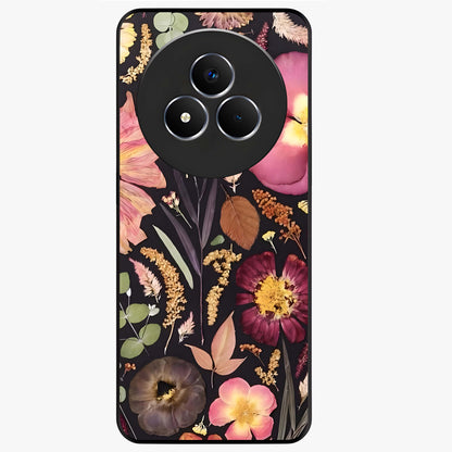 Petal Dream Tapestry Glass Case showing flat back view with intricate floral tapestry artwork and glossy glass finish.