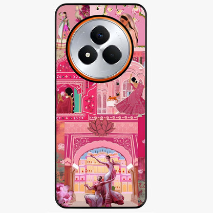 Pink Palace Muse Glass Case showing flat back view with elegant palace inspired artwork and glossy glass finish.