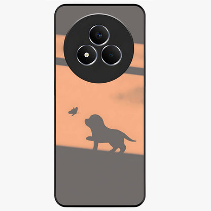 Puppy Shadow Art Glass Case showing flat back view with cute puppy shadow style artwork and glossy glass finish.