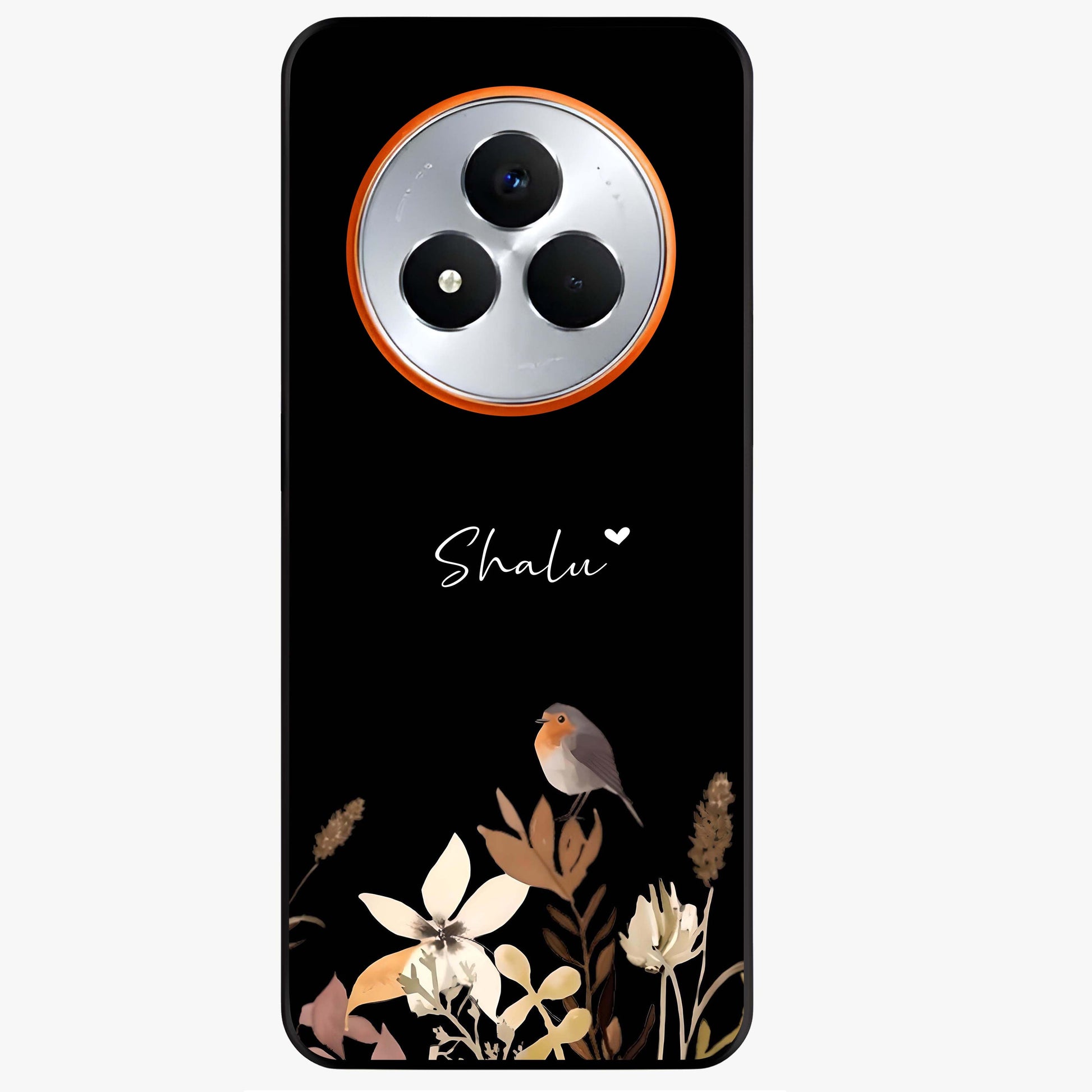 Quiet Garden Tune Custom Name Glass Case showing flat back view with peaceful garden artwork and personalized name design.