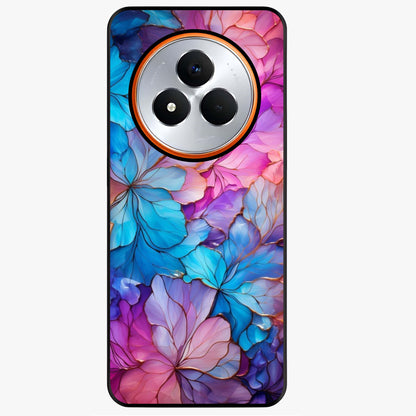 Radiant Floral Whirl Glass Case showing flat back view with swirling floral artwork and glossy glass finish.