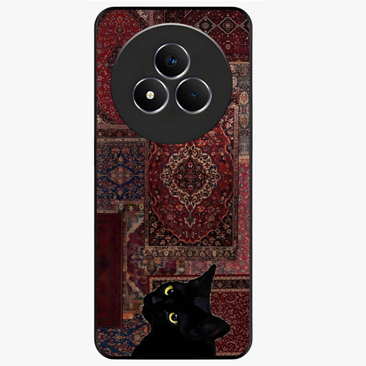 Regal Magic Cat Apple Glass Case showing flat back view with magical cat artwork holding apple and glossy glass finish.