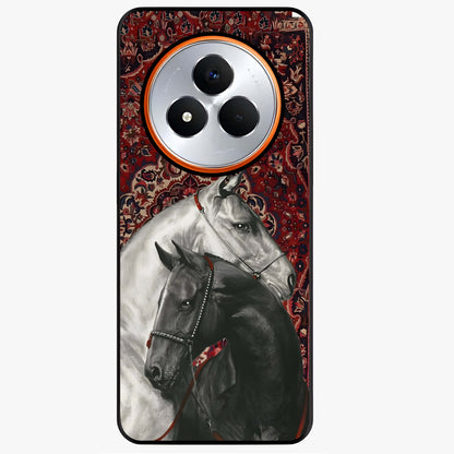 Regal Stallion Tapestry Glass Case showing flat back view with majestic horse tapestry artwork and glossy glass finish.