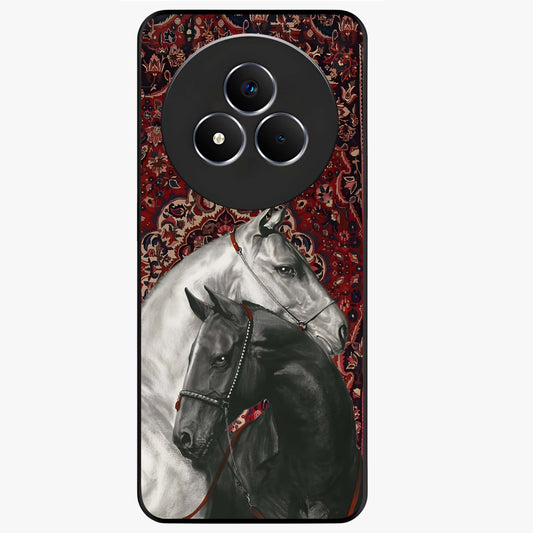Regal Stallion Tapestry Glass Case showing flat back view with majestic horse tapestry artwork and glossy glass finish.