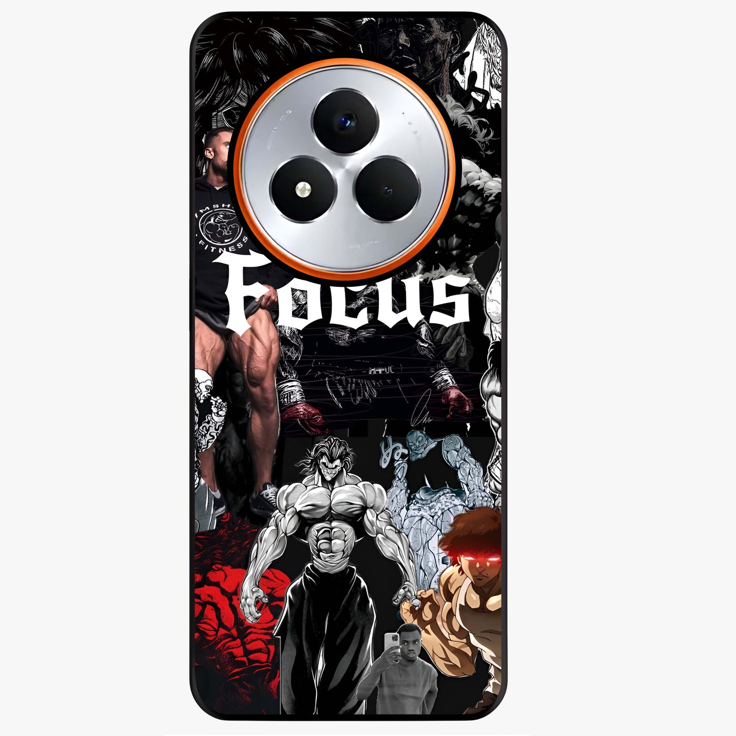 Relentless Power Focus Glass Case showing flat back view with motivational typography artwork and glossy glass finish.
