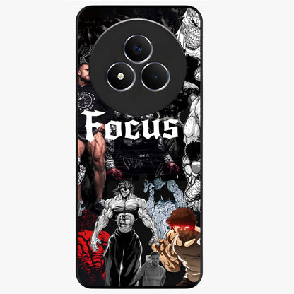 Relentless Power Focus Glass Case showing flat back view with motivational typography artwork and glossy glass finish.