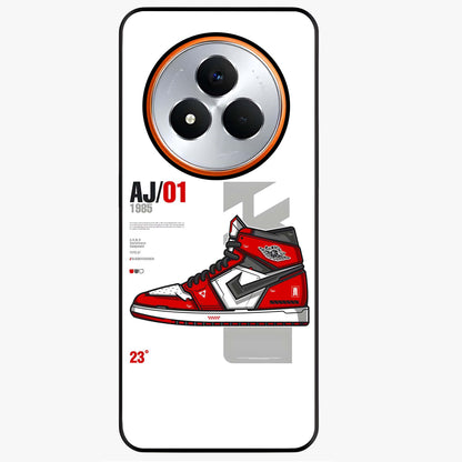 Retro Sneaker Blueprint Glass Case showing flat back view with sneaker blueprint style artwork and glossy glass finish.