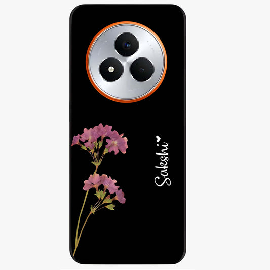 Riching Lavender Flower Custom Name Glass Case showing flat back view with lavender floral artwork and personalized name design.