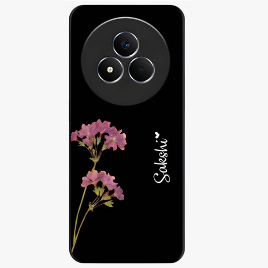 Riching Lavender Flower Custom Name Glass Case showing flat back view with lavender floral artwork and personalized name design.