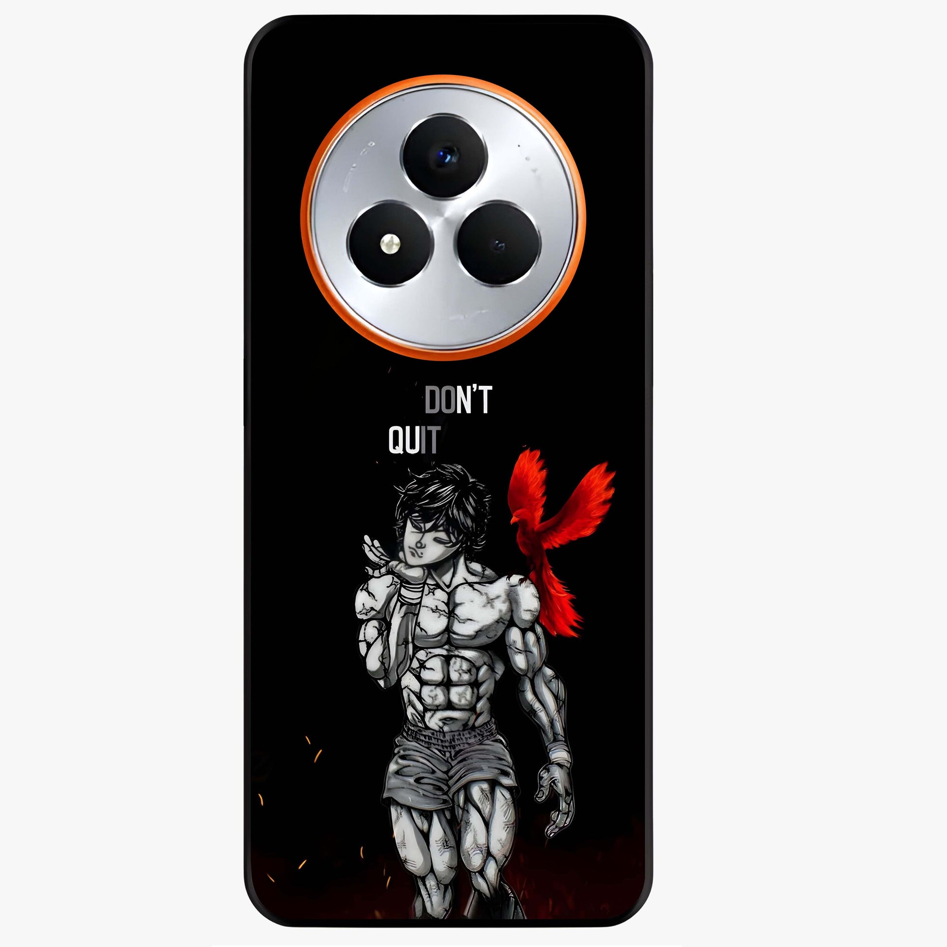 Rise Beyond Limits Glass Case showing flat back view with motivational typography artwork and glossy glass finish.
