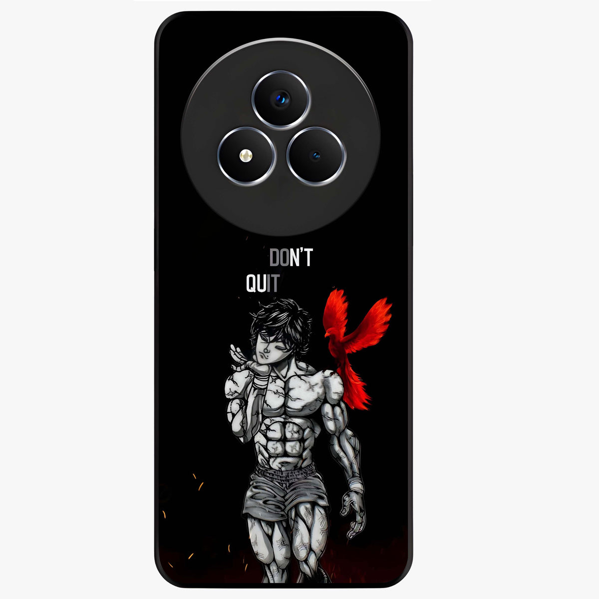Rise Beyond Limits Glass Case showing flat back view with motivational typography artwork and glossy glass finish.