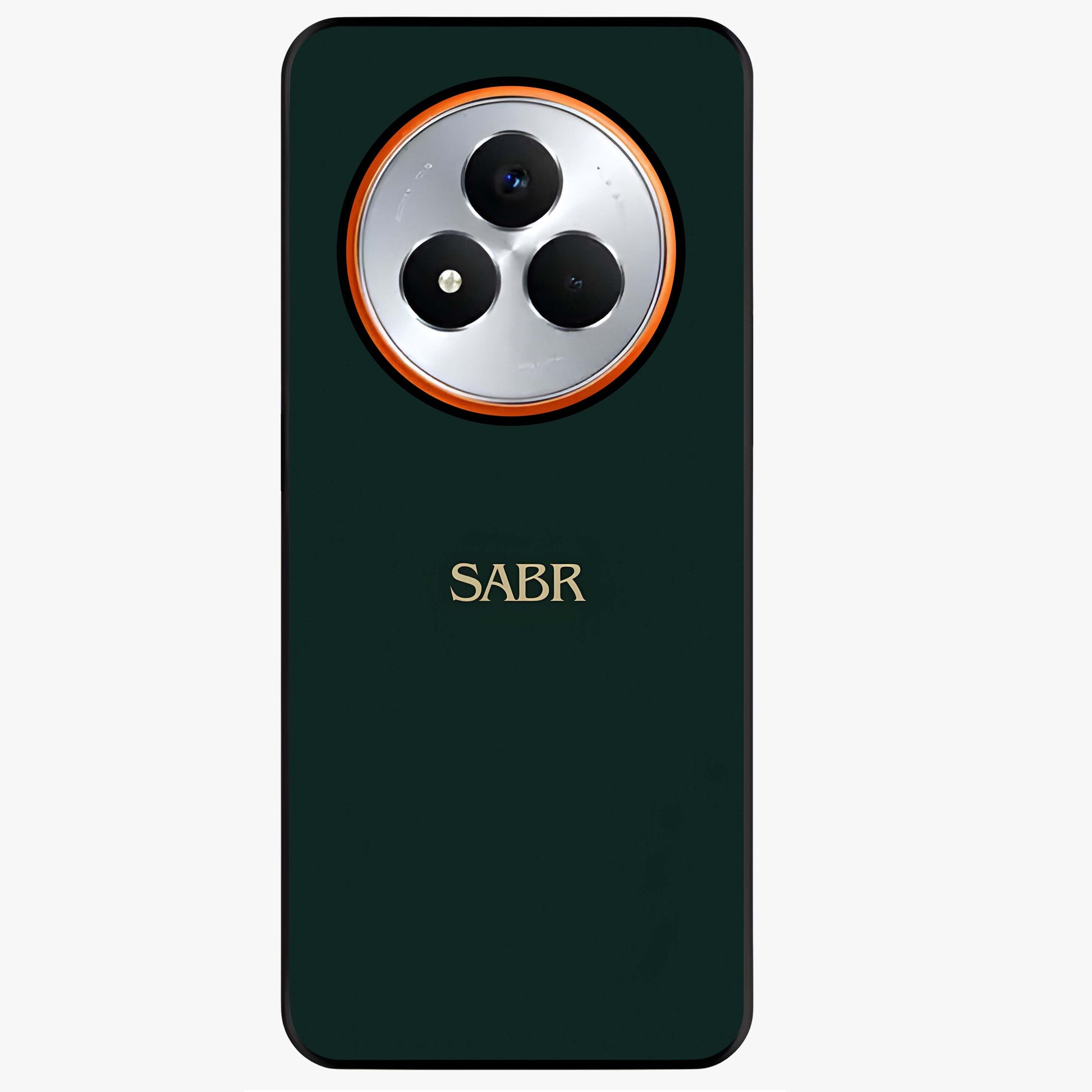 Sabr Minimal Patience Glass Case showing flat back view with minimalist typography artwork and glossy glass finish.
