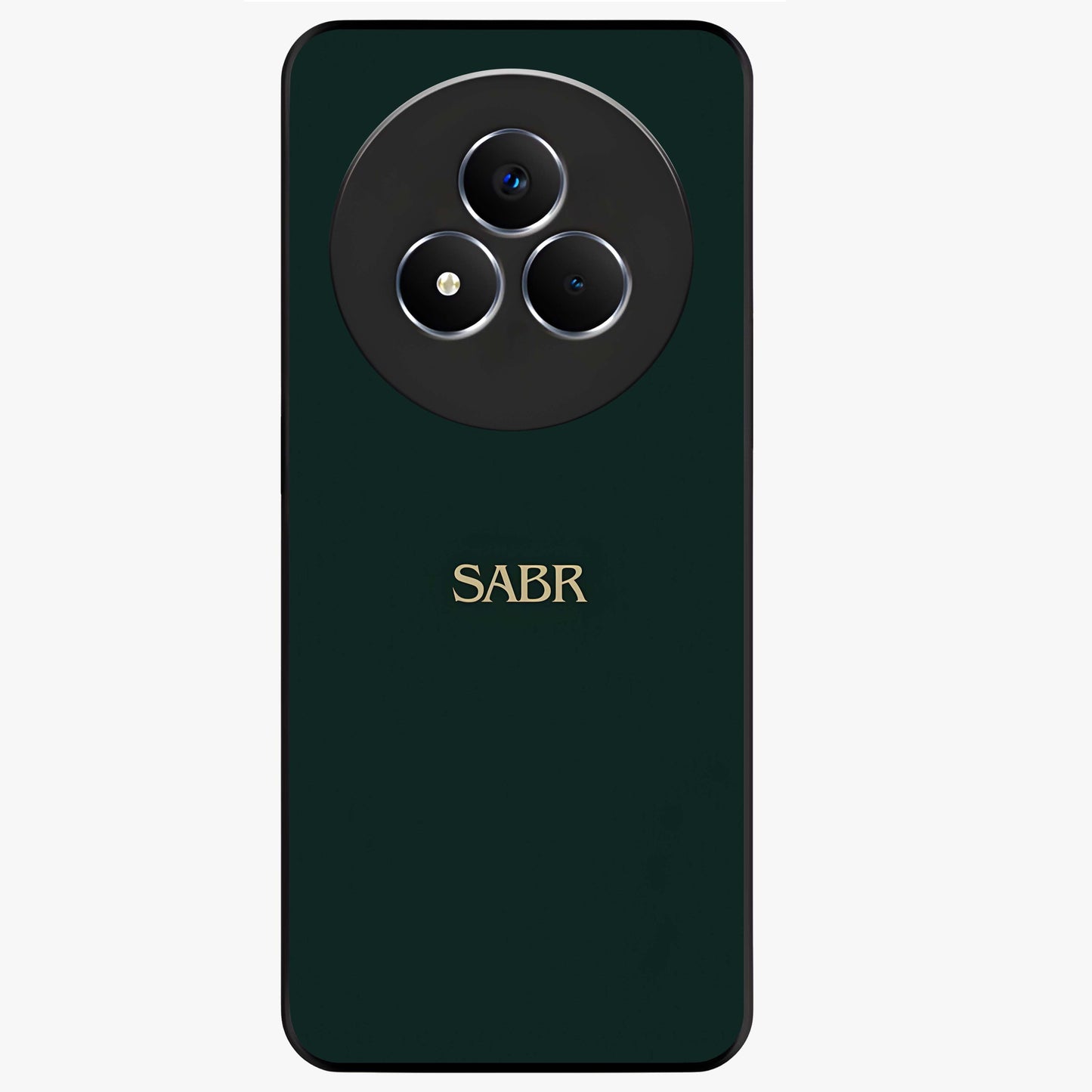 Sabr Minimal Patience Glass Case showing flat back view with minimalist typography artwork and glossy glass finish.