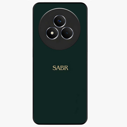 Sabr Minimal Patience Glass Case showing flat back view with minimalist typography artwork and glossy glass finish.