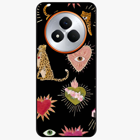 Sacred Jungle Heart Glass Case showing flat back view with jungle inspired heart artwork and glossy glass finish.