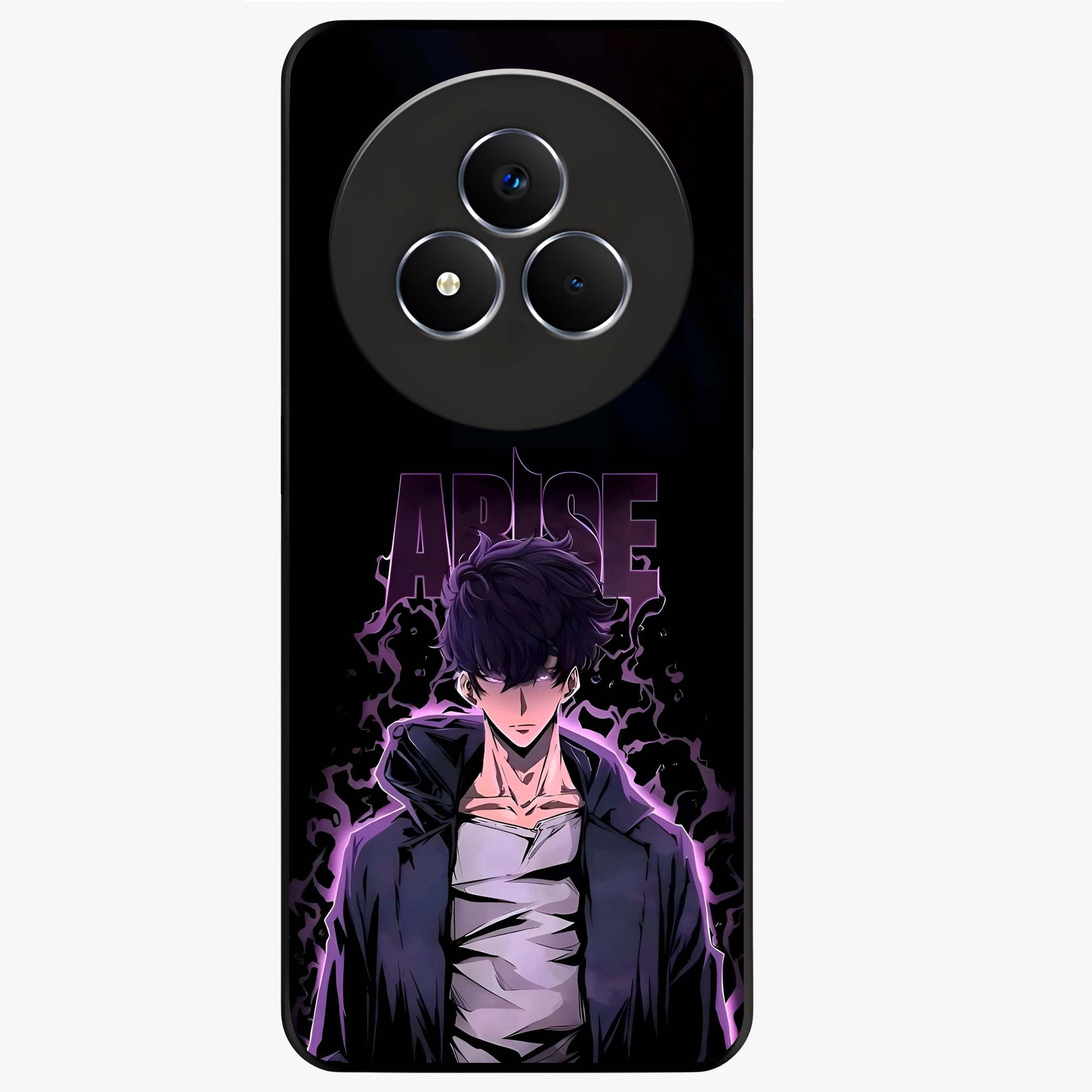 Shadow Monarch Awakening Glass Case showing flat back view with powerful dark monarch themed artwork and glossy glass finish.