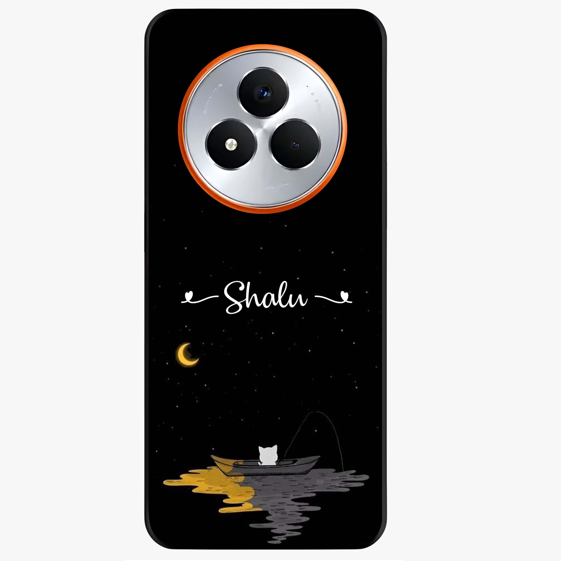 Silent Night Row Glass Case showing flat back view with calm night themed artwork and glossy glass finish.