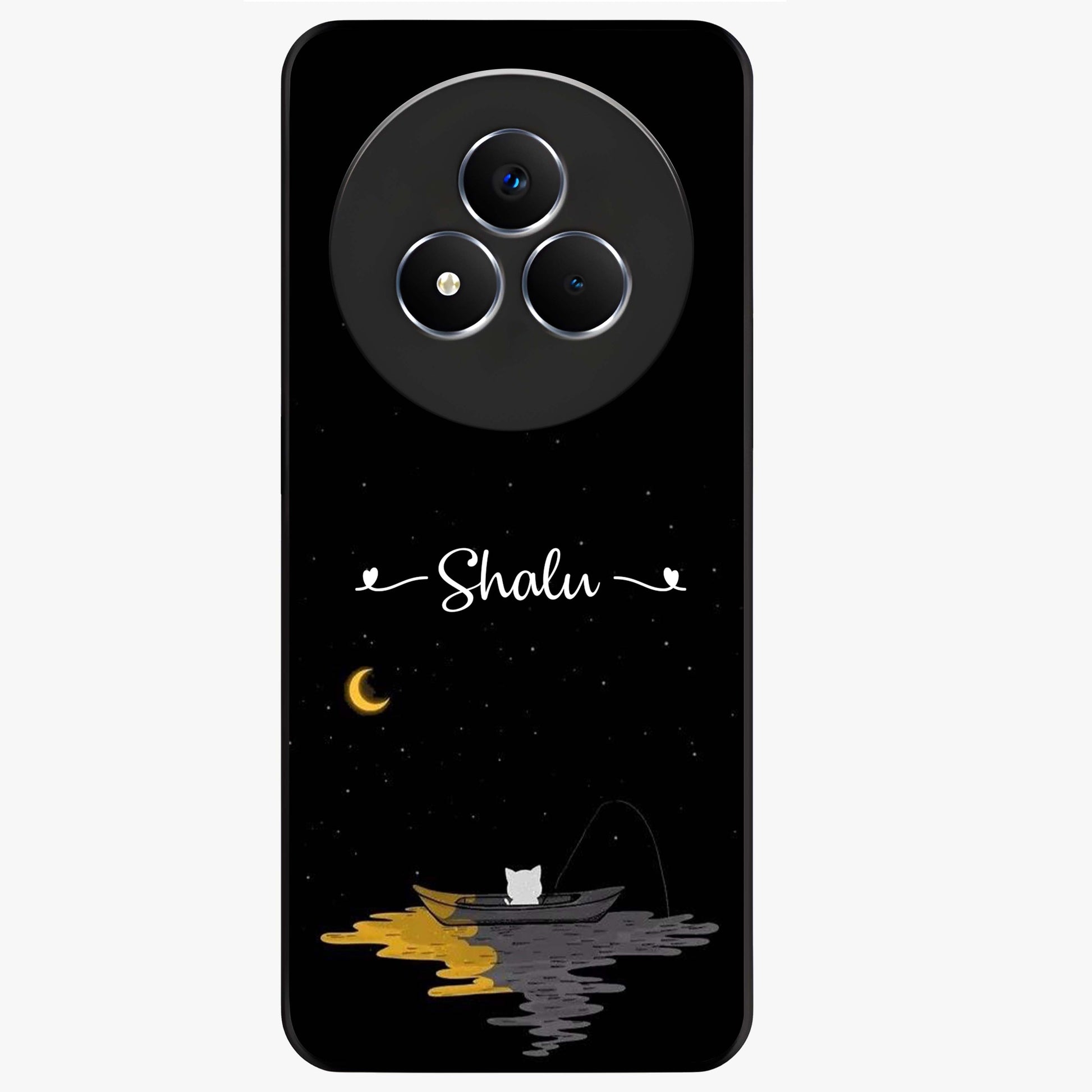 Silent Night Row Glass Case showing flat back view with calm night themed artwork and glossy glass finish.
