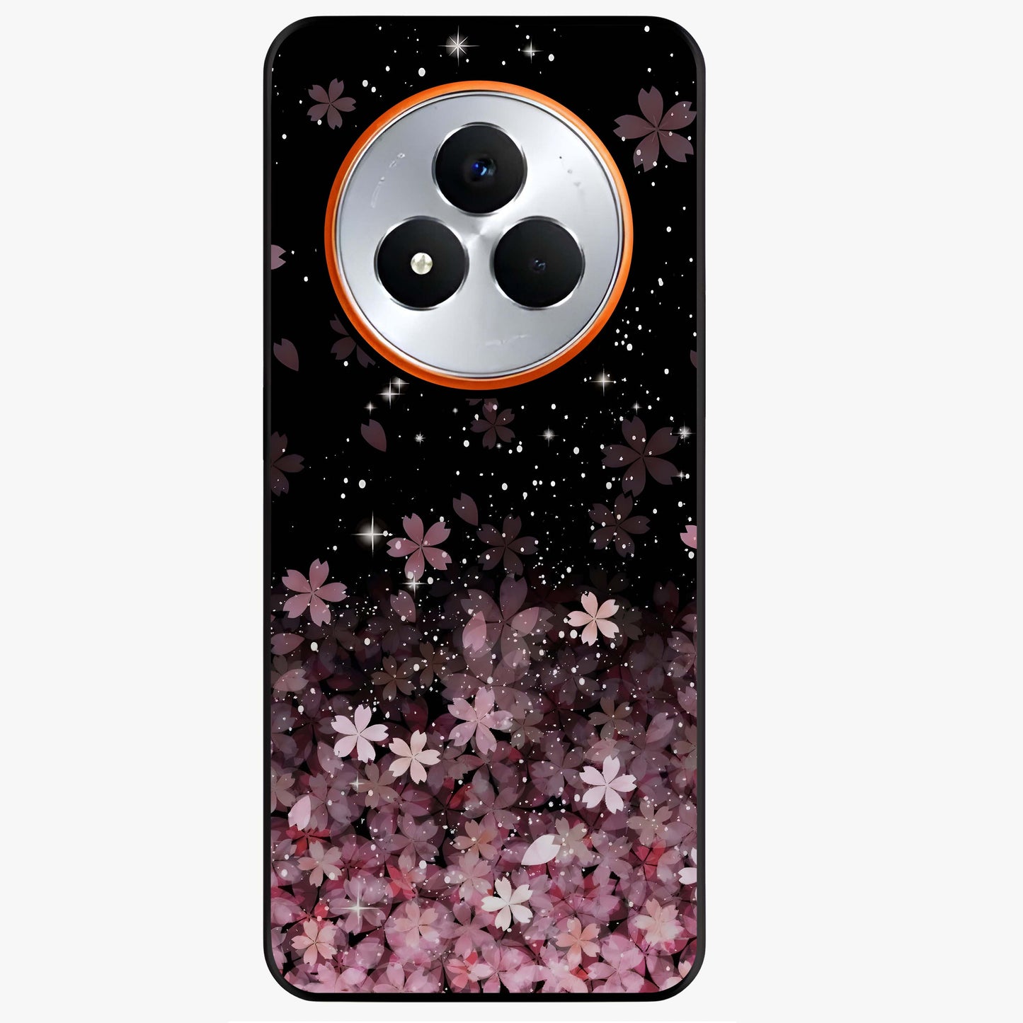 Small Starry Flowers Glass Case showing flat back view with delicate starry floral artwork and glossy glass finish.