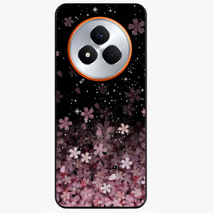 Small Starry Flowers Glass Case showing flat back view with delicate starry floral artwork and glossy glass finish.