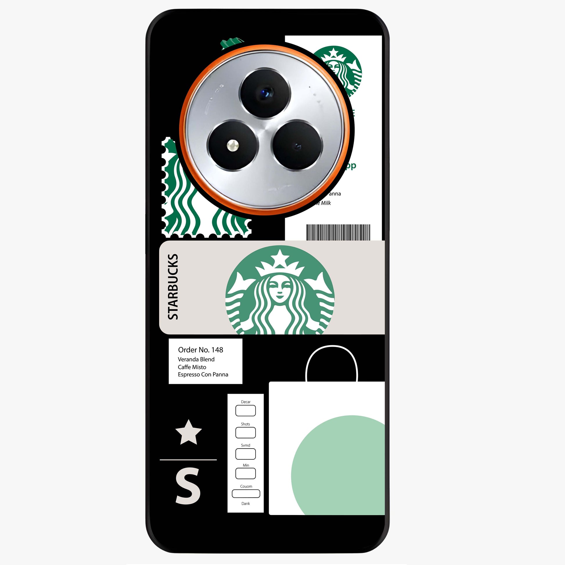 Starbucks Mocha Glass Case showing flat back view with coffee inspired artwork and glossy glass finish.