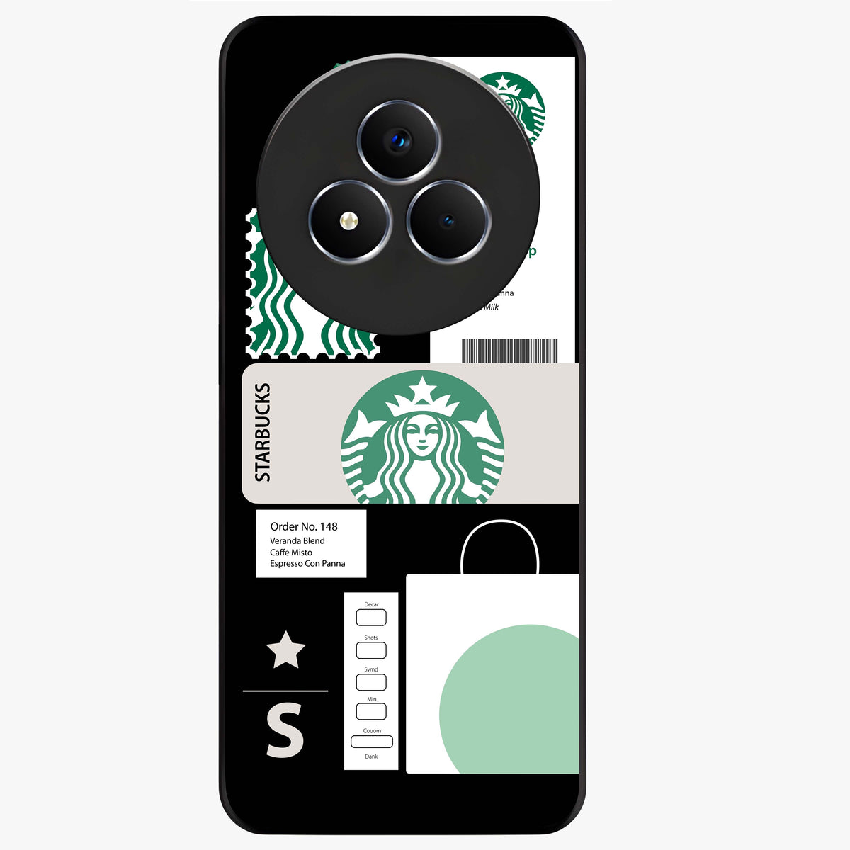 Starbucks Mocha Glass Case showing flat back view with coffee inspired artwork and glossy glass finish.