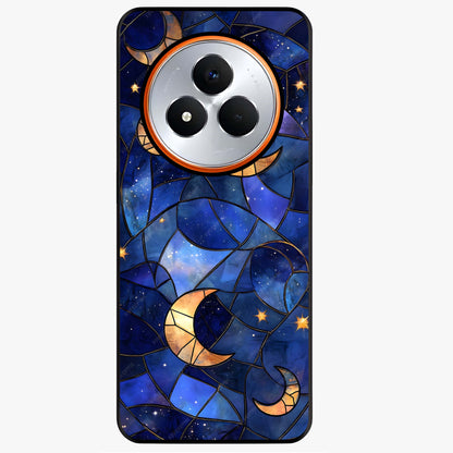 Starlit Sky Tapestry Glass Case showing flat back view with decorative starry sky tapestry artwork and glossy glass finish.
