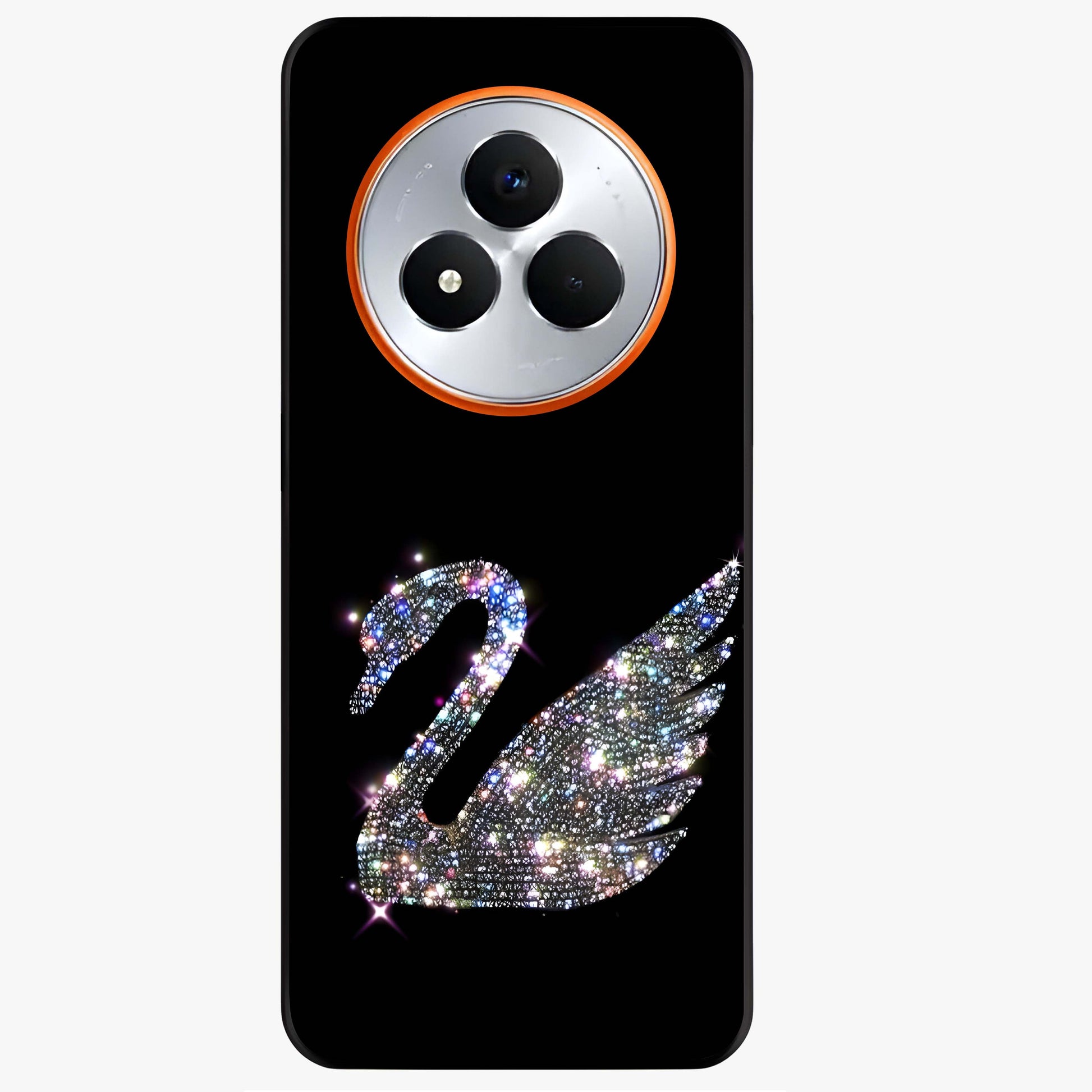 Starlit Swan Grace Glass Case showing flat back view with graceful swan artwork under starry sky and glossy glass finish.